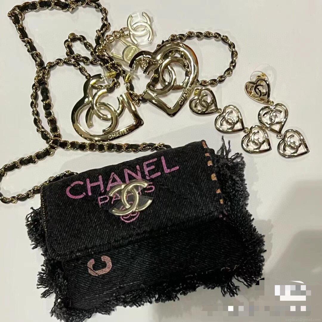Chanel AP2623 Belt bag printed Denim gold Black