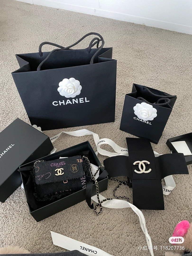 Chanel AP2623 Belt bag printed Denim gold Black