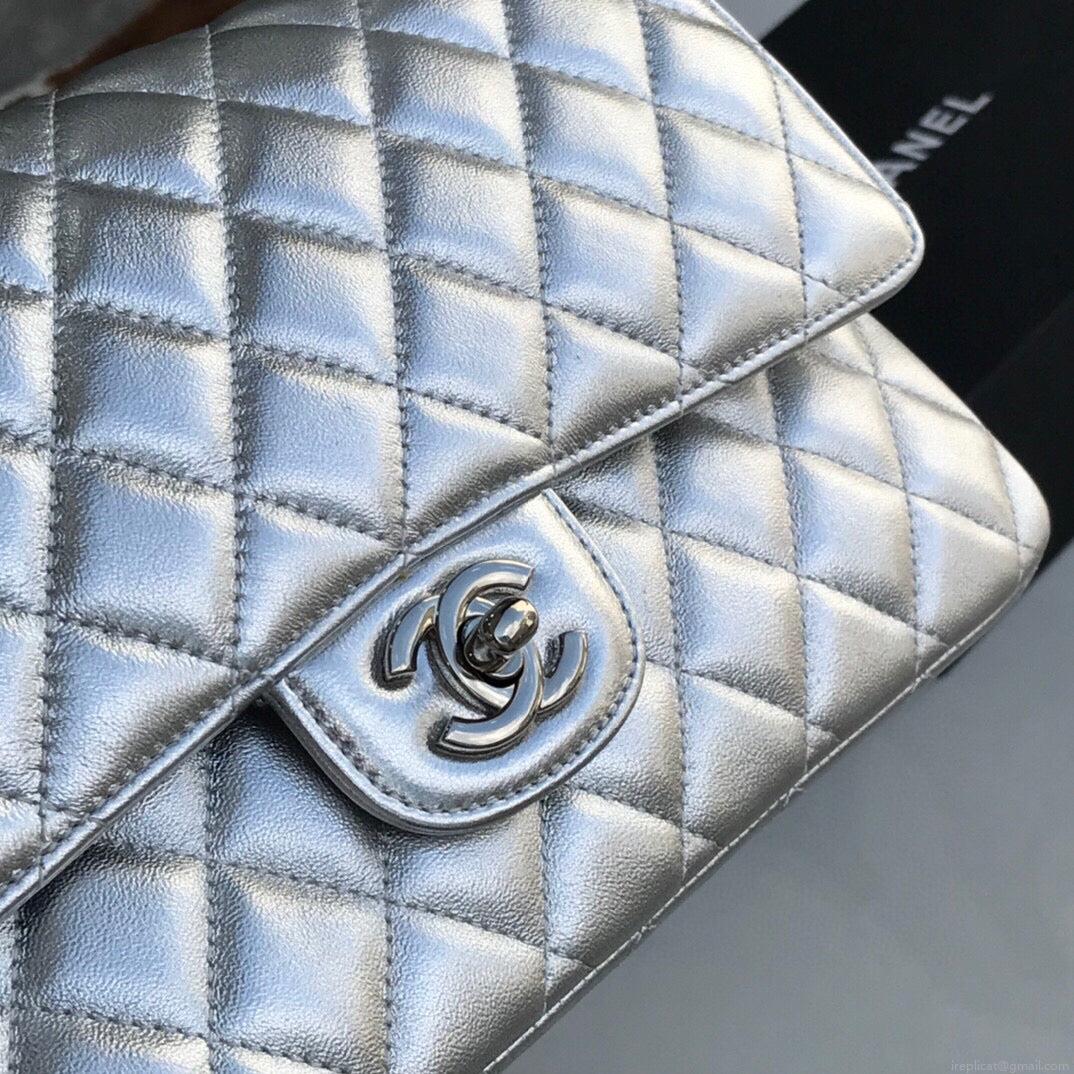 Chanel A01112 Flap Handbag Classic Bag Lambskin Silver