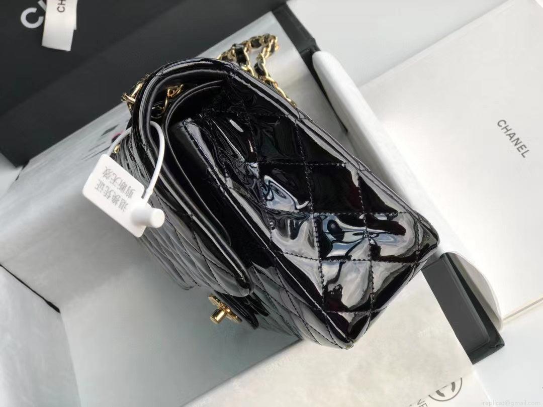 Chanel A01112 Flap Handbag Classic Bag Patent leather Lambskin Black Gold