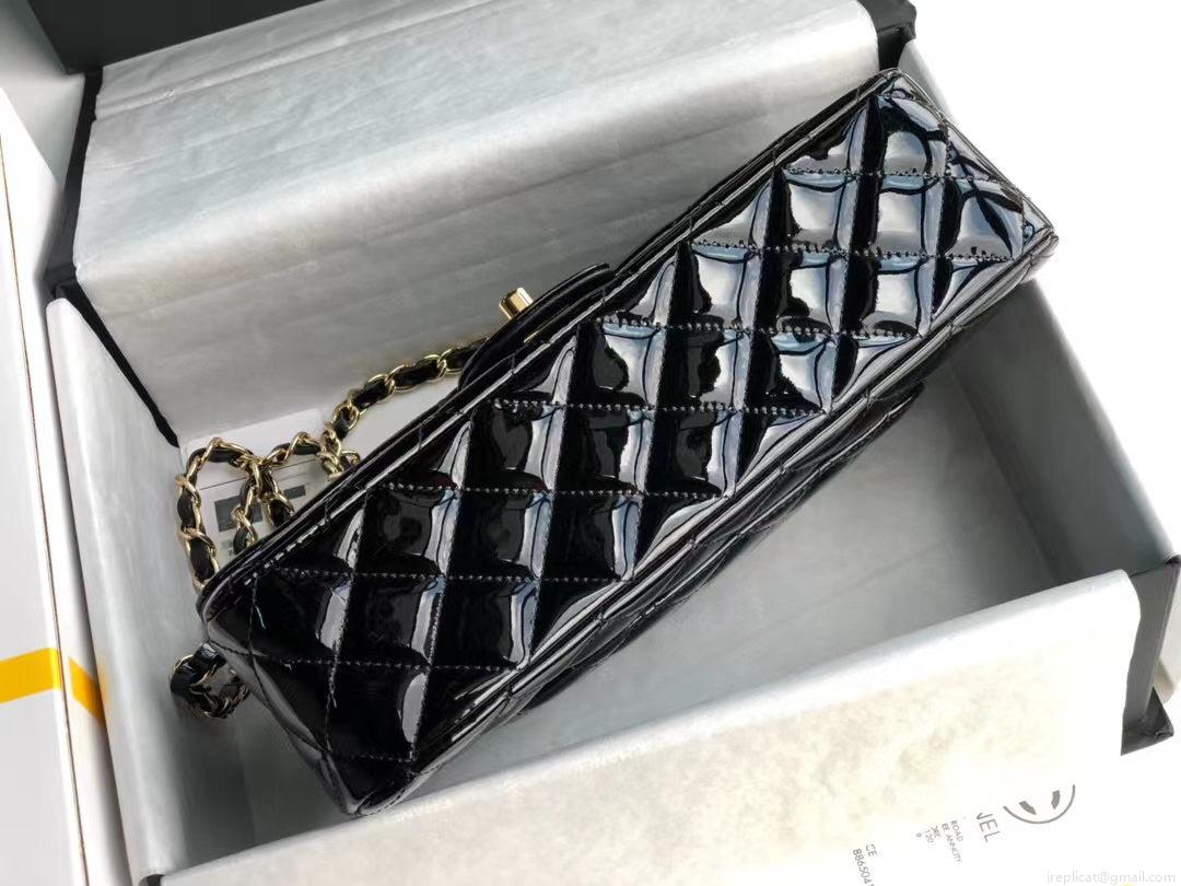 Chanel A01112 Flap Handbag Classic Bag Patent leather Lambskin Black Gold