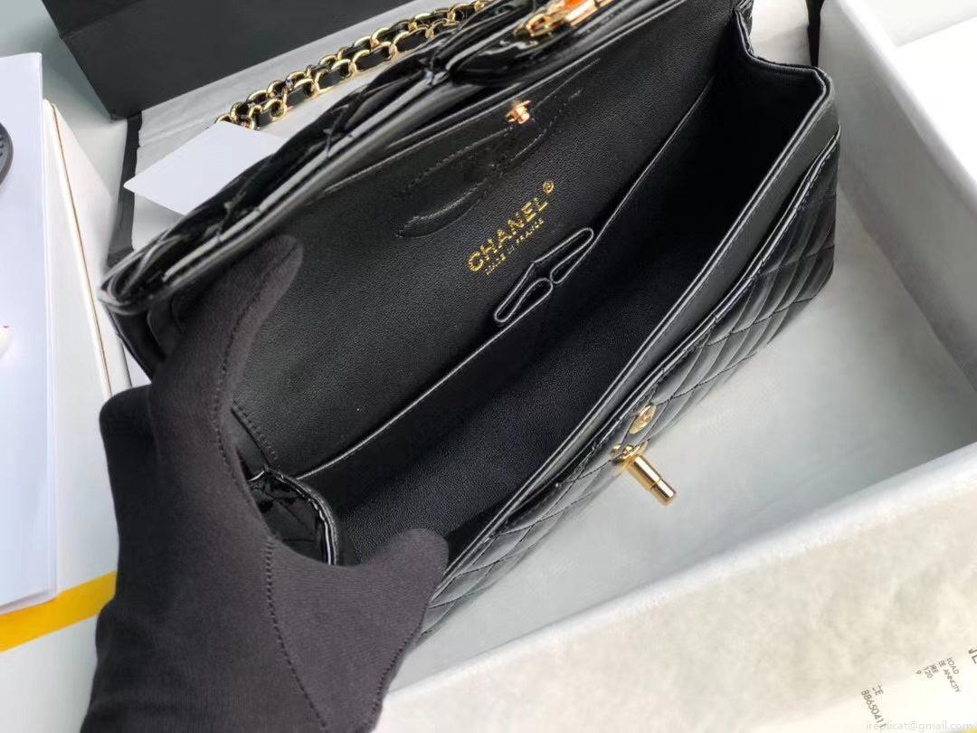 Chanel A01112 Flap Handbag Classic Bag Patent leather Lambskin Black Gold