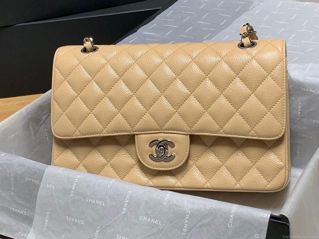 Chanel A01112 Flap Handbag Classic bag Grained shiny Calfskin gold Tan