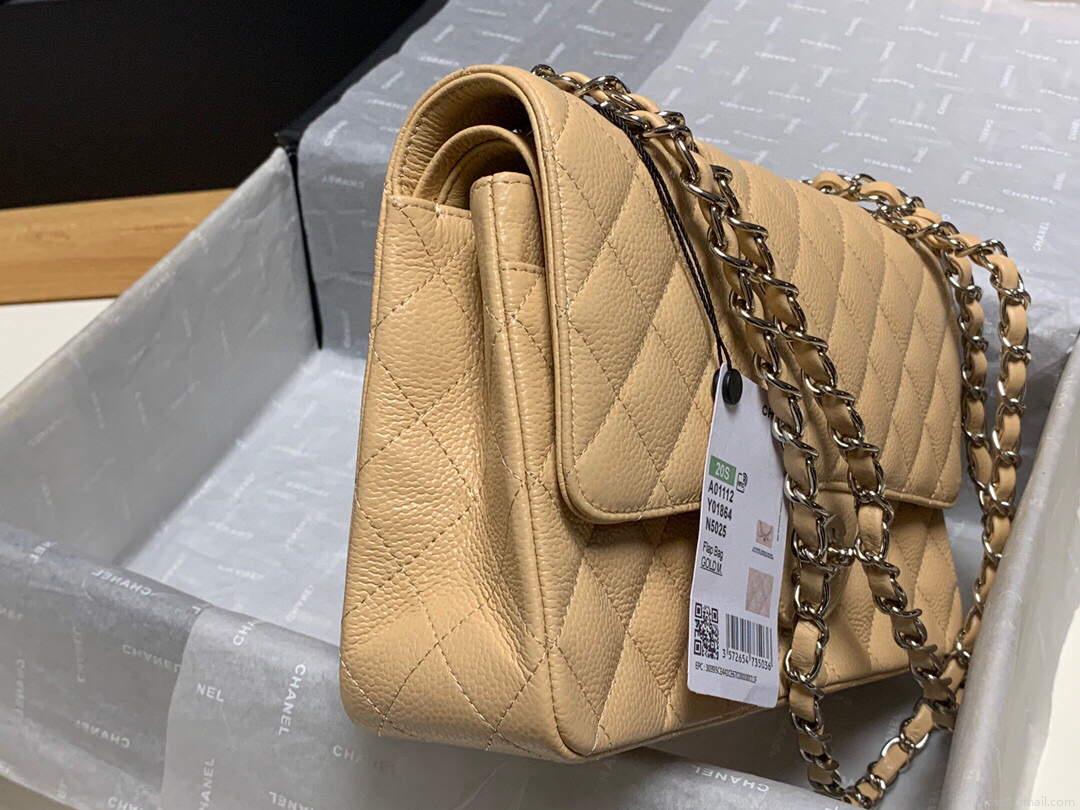 Chanel A01112 Flap Handbag Classic bag Grained shiny Calfskin gold Tan
