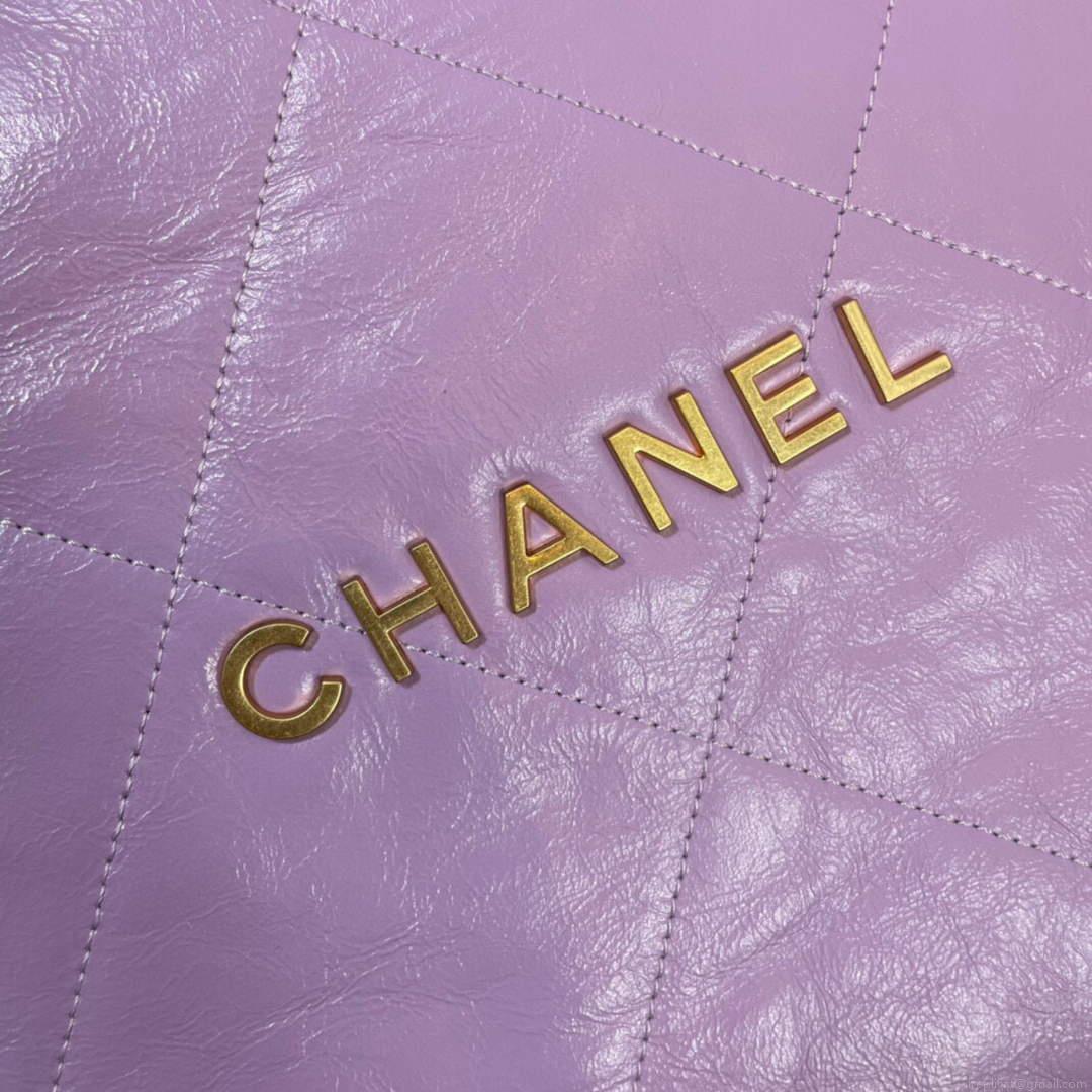 CHANEL 22 Large Handbag Shiny Calfskin Gold AS3262 Purple