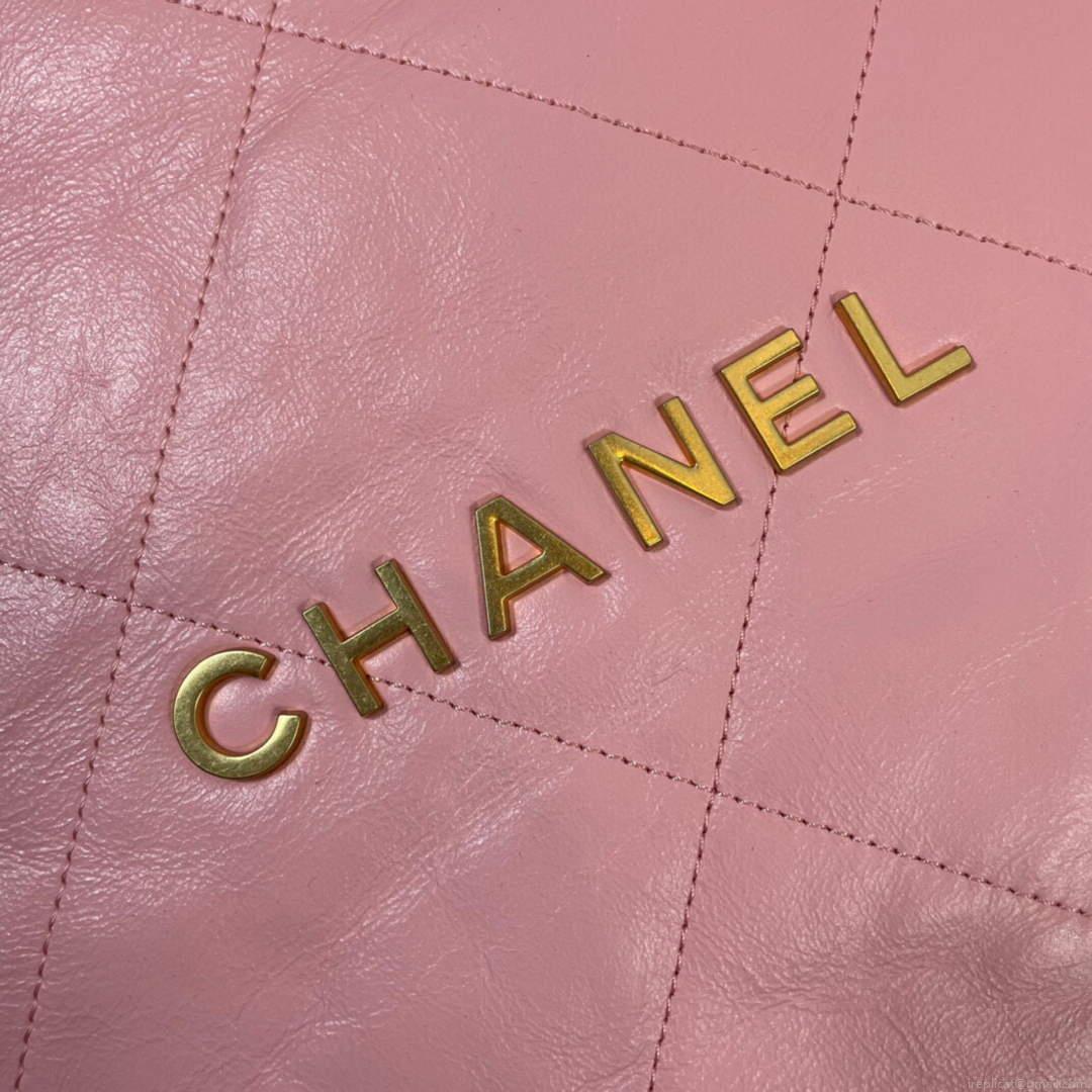 CHANEL 22 Large Handbag Shiny Calfskin Gold AS3262 Light Pink
