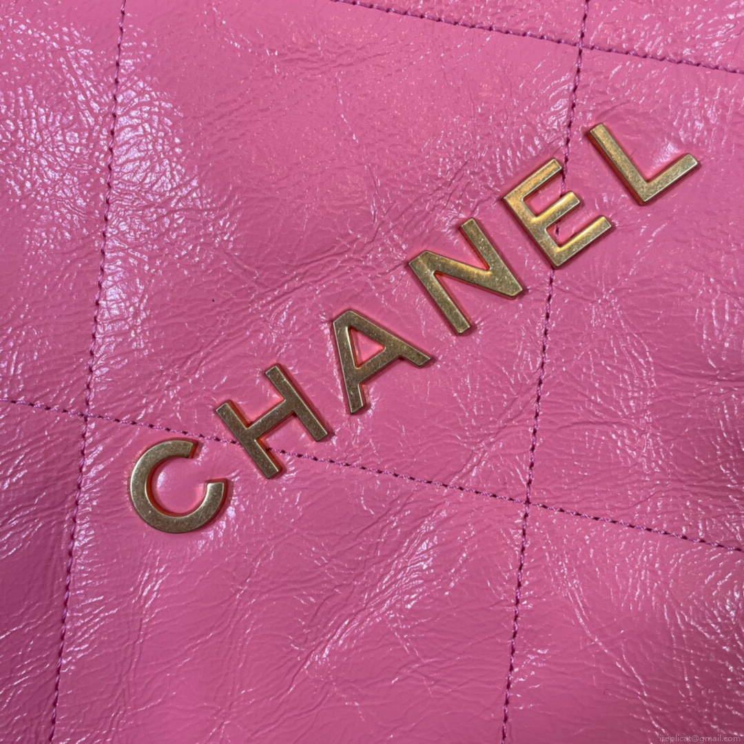 CHANEL AS3262 22 Large Handbag Shiny Calfskin Gold Pink