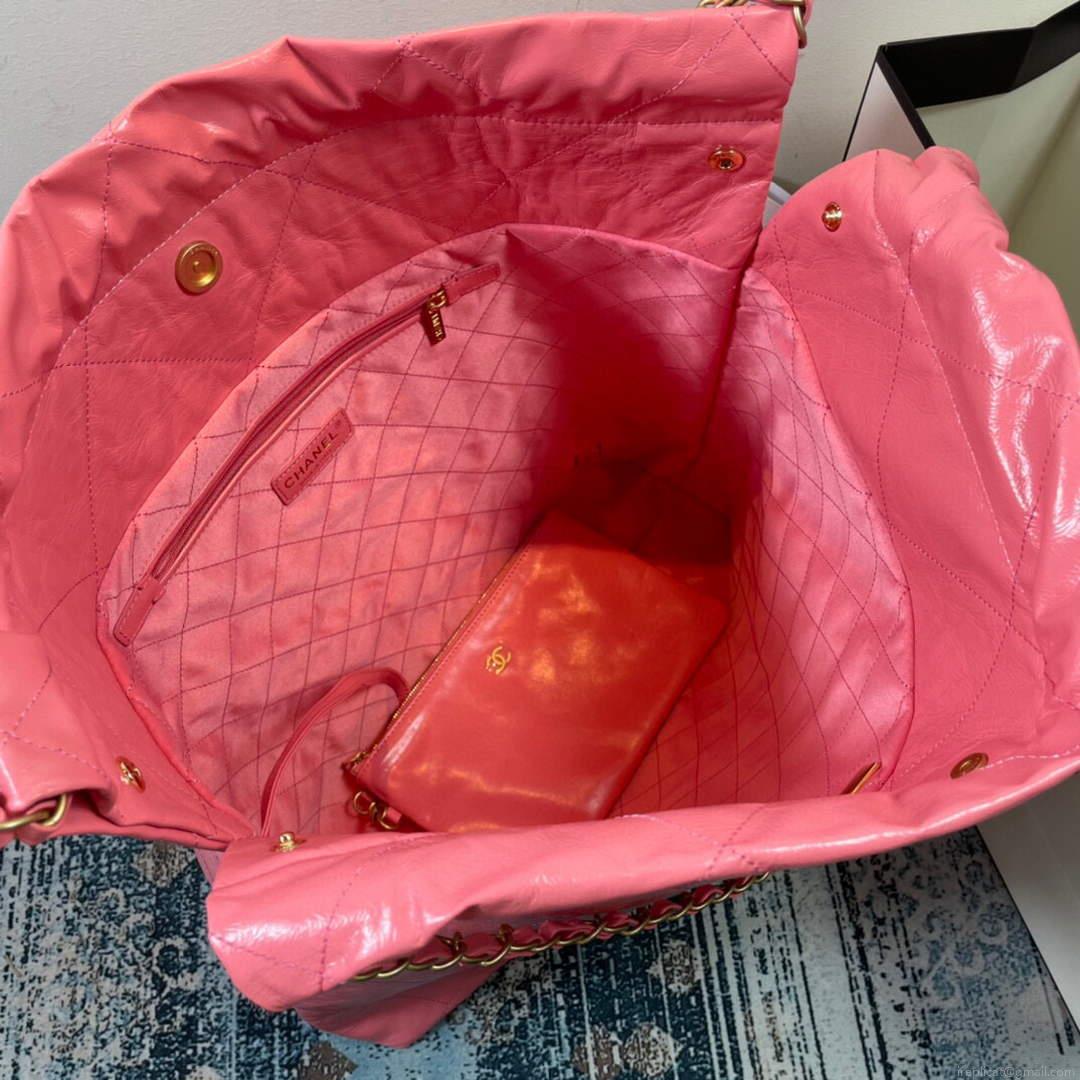 CHANEL AS3262 22 Large Handbag Shiny Calfskin Gold Pink