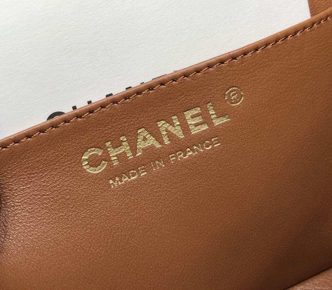 Chanel A01112 Flap Handbag Classic bag Lambskin Brown Shiny Gold