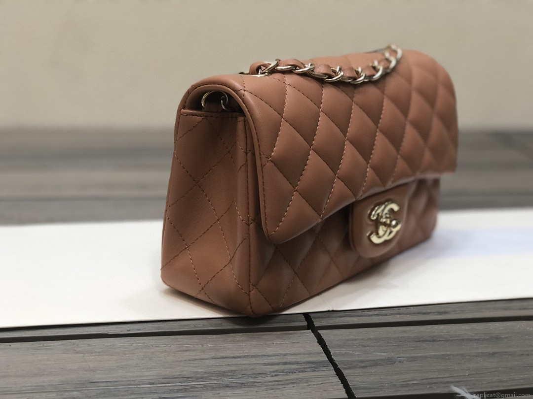 Chanel A01112 Flap Handbag Classic bag Lambskin Brown Shiny Gold