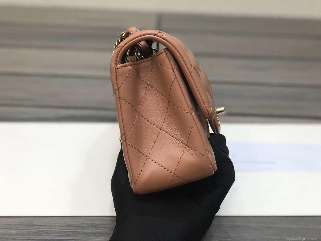 Chanel A01112 Flap Handbag Classic bag Lambskin Brown Shiny Gold