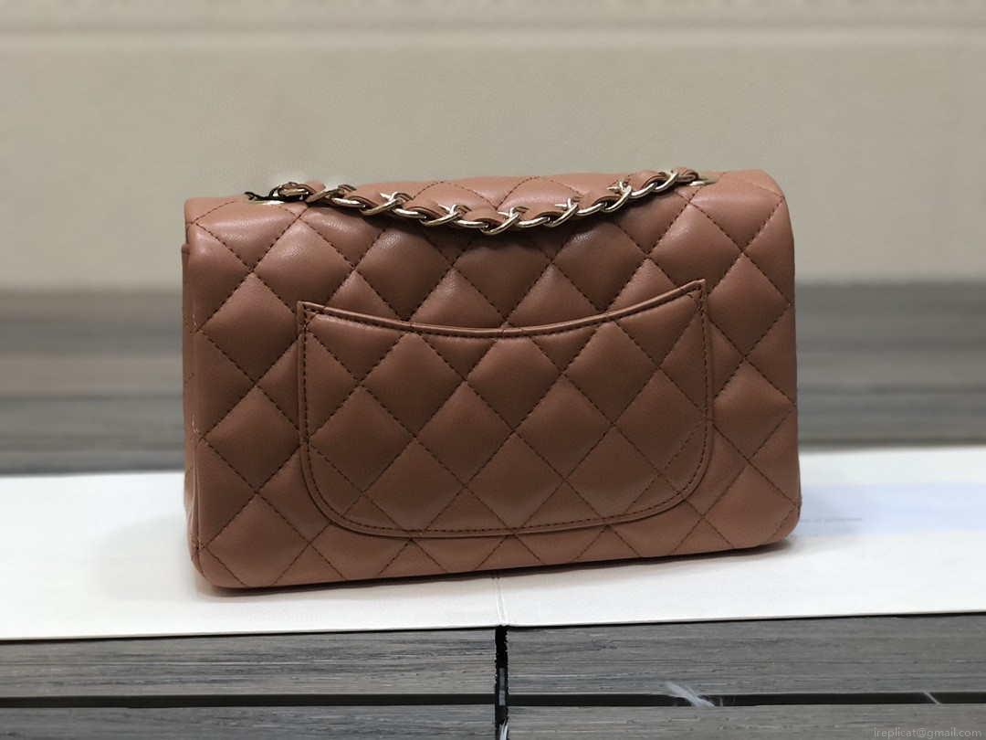 Chanel A01112 Flap Handbag Classic bag Lambskin Brown Shiny Gold