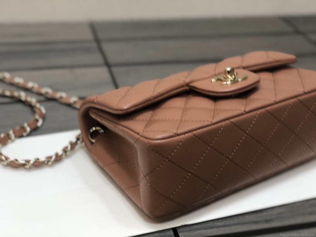 Chanel A01112 Flap Handbag Classic bag Lambskin Brown Shiny Gold