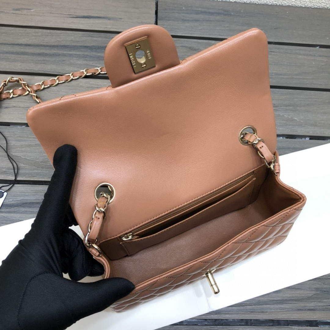 Chanel A01112 Flap Handbag Classic bag Lambskin Brown Shiny Gold