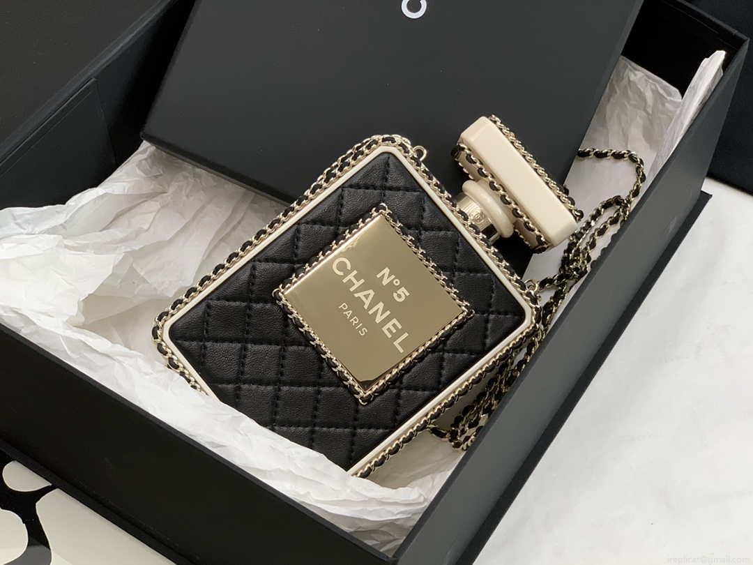 Chanel AS3264 Evening Bag Lambskin Plexi gold Black