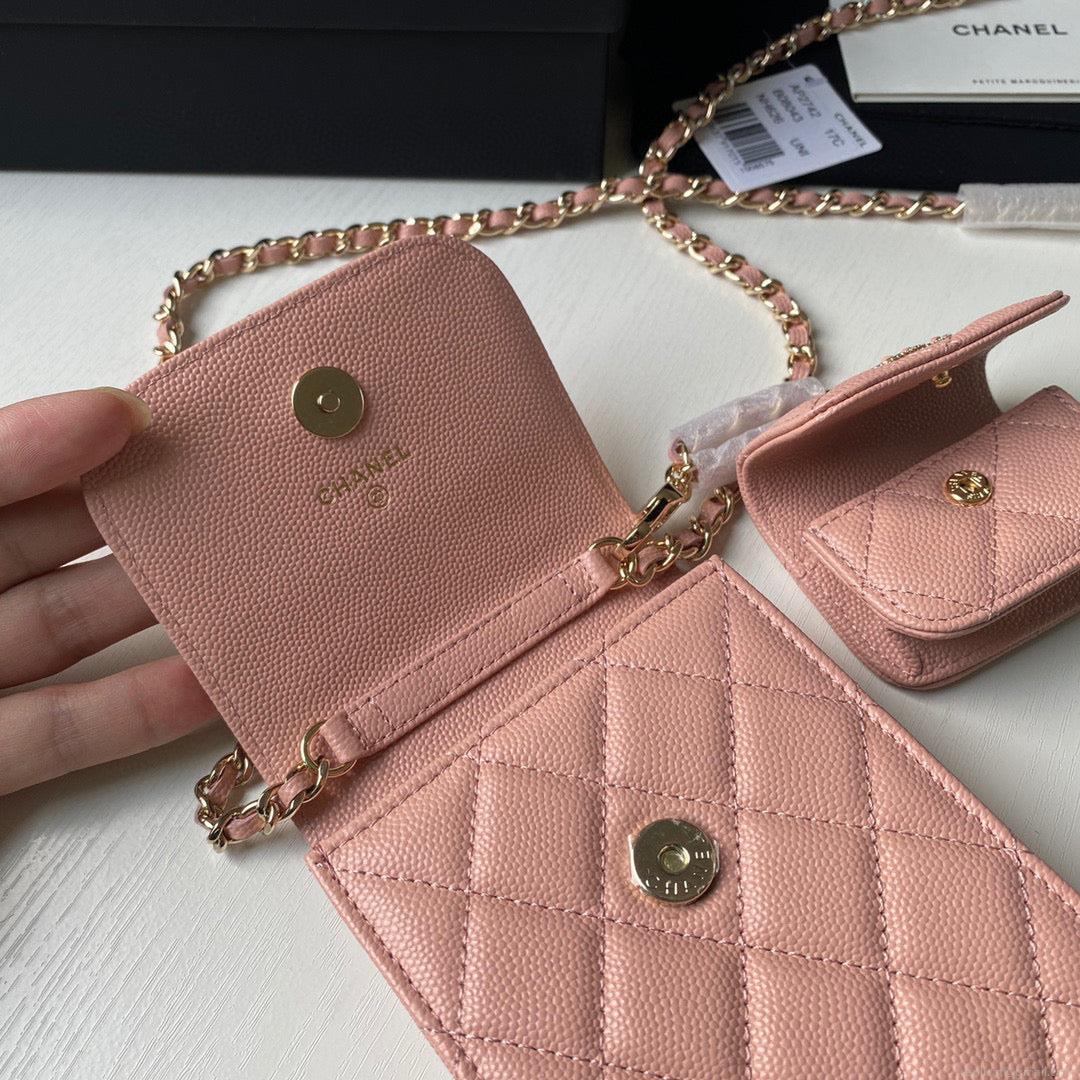 Chanel Phone Airpods Pro Case with Chain Grained Shiny Pink AP2742