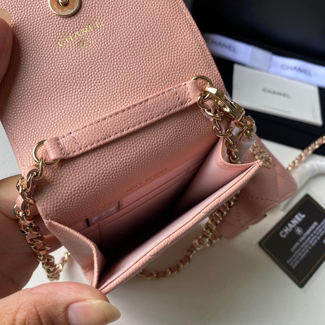 Chanel Phone Airpods Pro Case with Chain Grained Shiny Pink AP2742