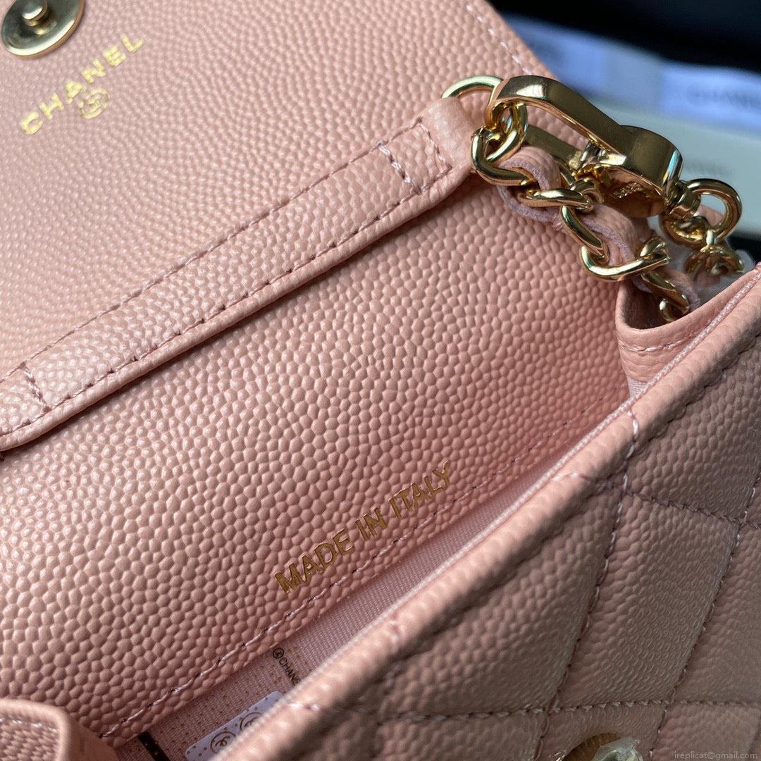 Chanel Phone Airpods Pro Case with Chain Grained Shiny Pink AP2742