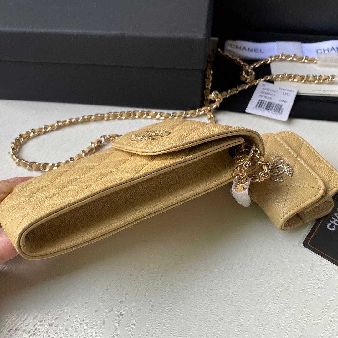 Chanel Phone Airpods Pro Case with Chain Grained Shiny AP2742 Apricot