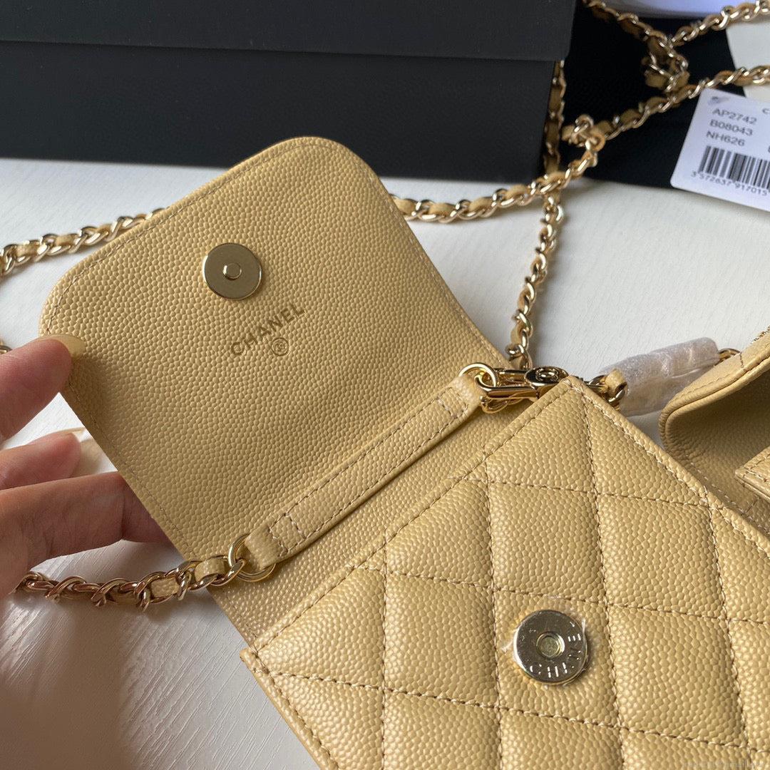 Chanel Phone Airpods Pro Case with Chain Grained Shiny AP2742 Apricot