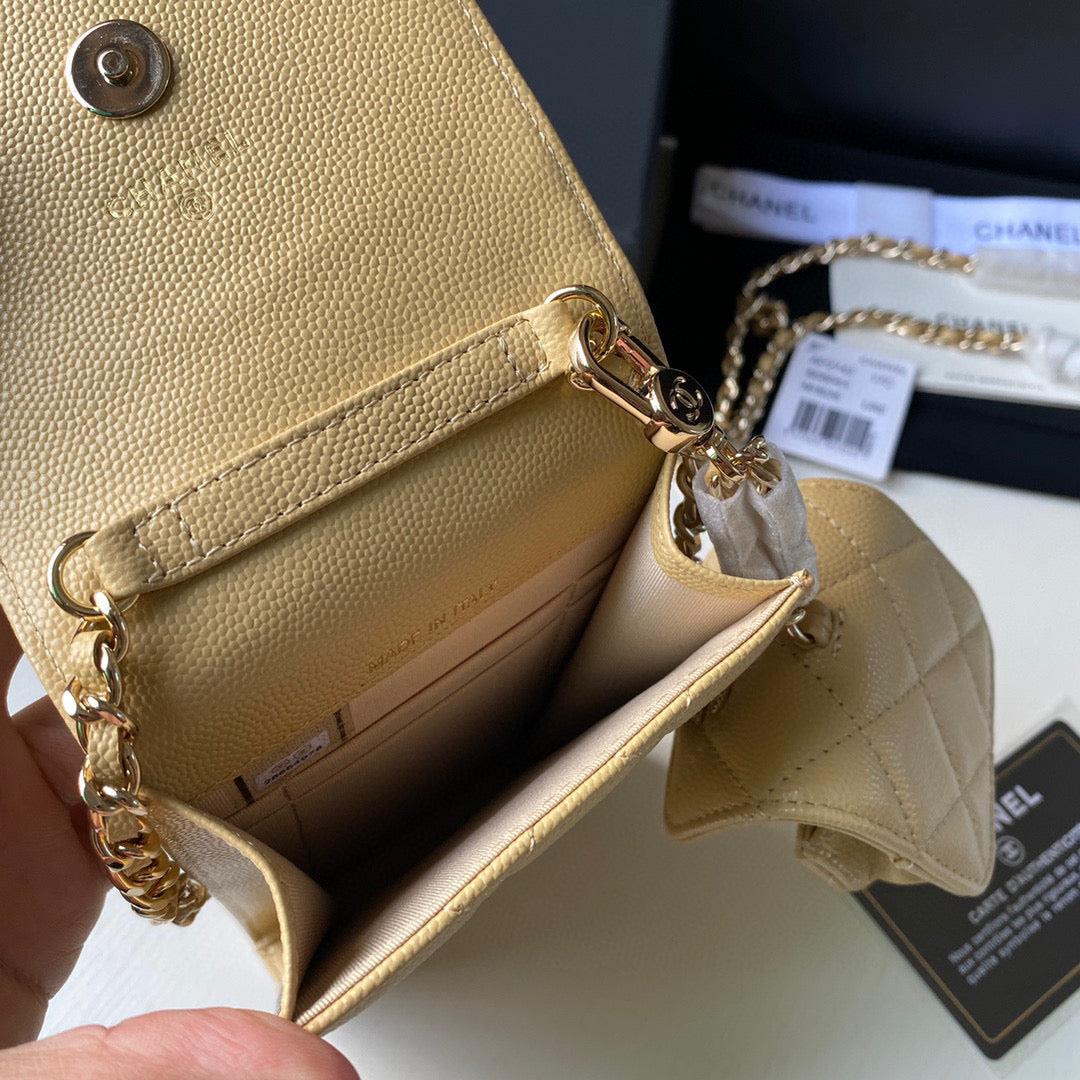 Chanel Phone Airpods Pro Case with Chain Grained Shiny AP2742 Apricot