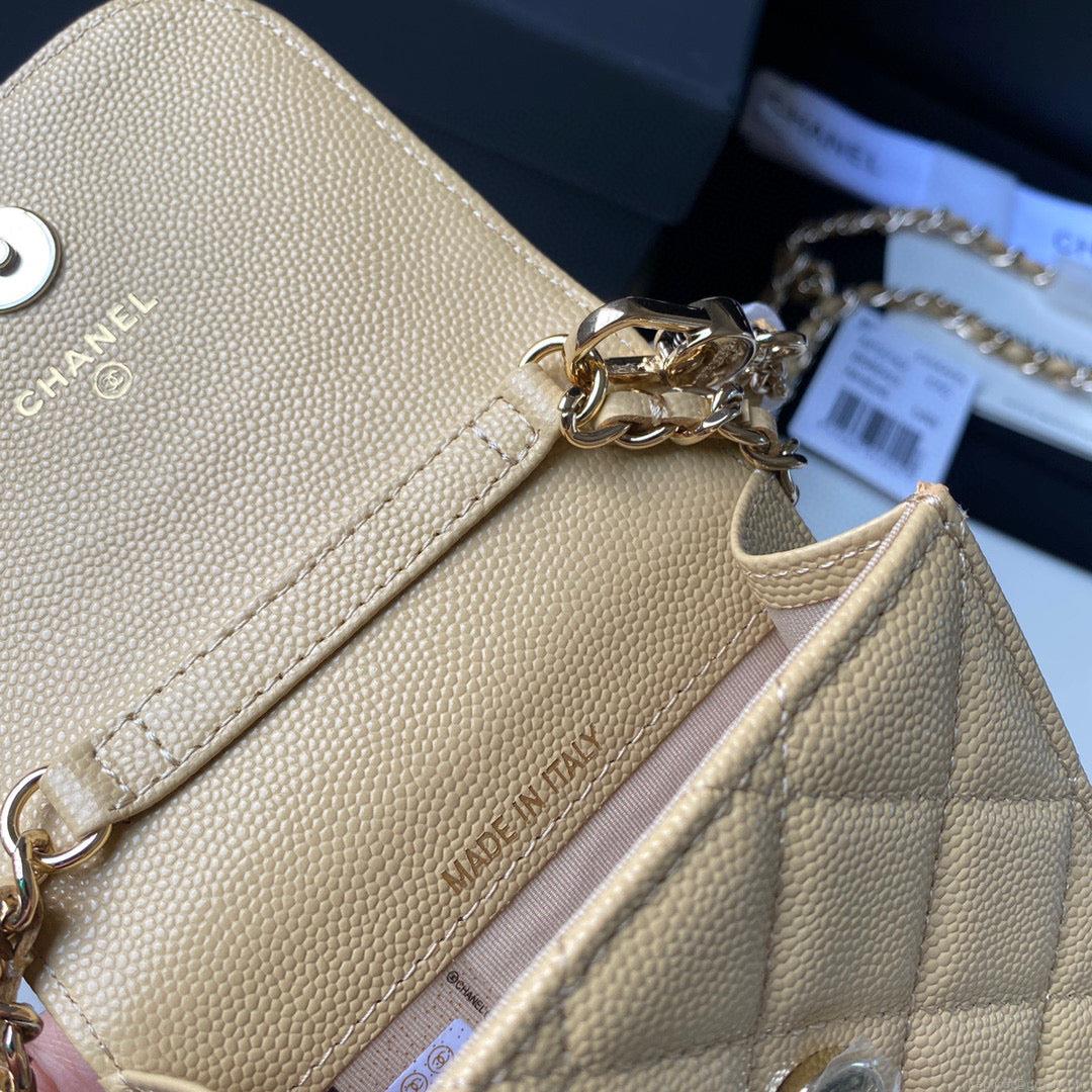 Chanel Phone Airpods Pro Case with Chain Grained Shiny AP2742 Apricot