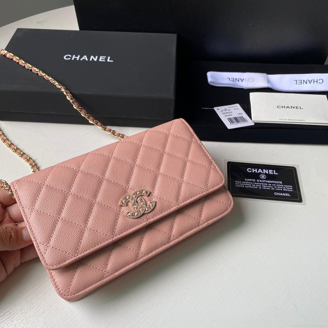 Chanel Classic Wallet on Chain Grained Shiny AP2742 Pink