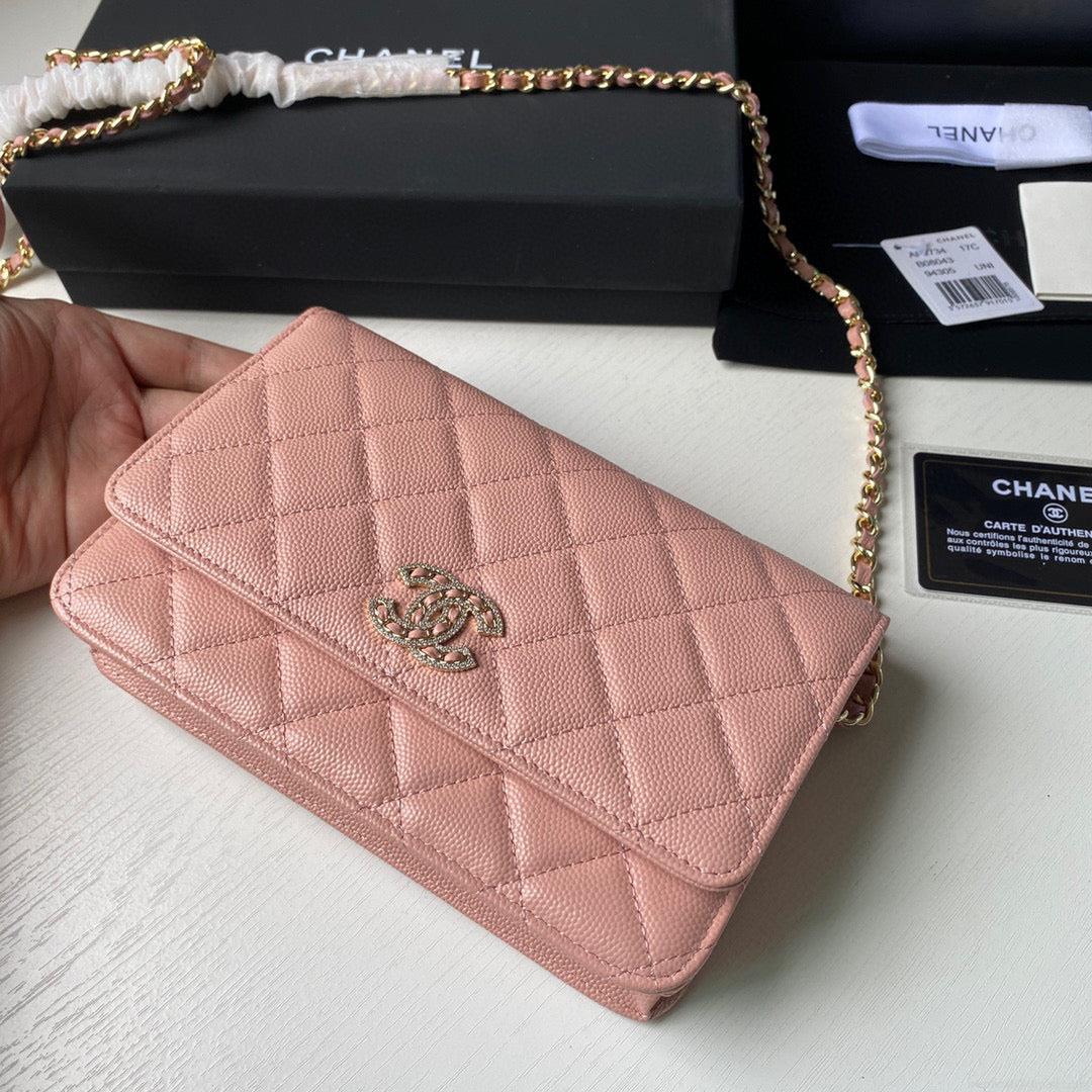 Chanel Classic Wallet on Chain Grained Shiny AP2742 Pink