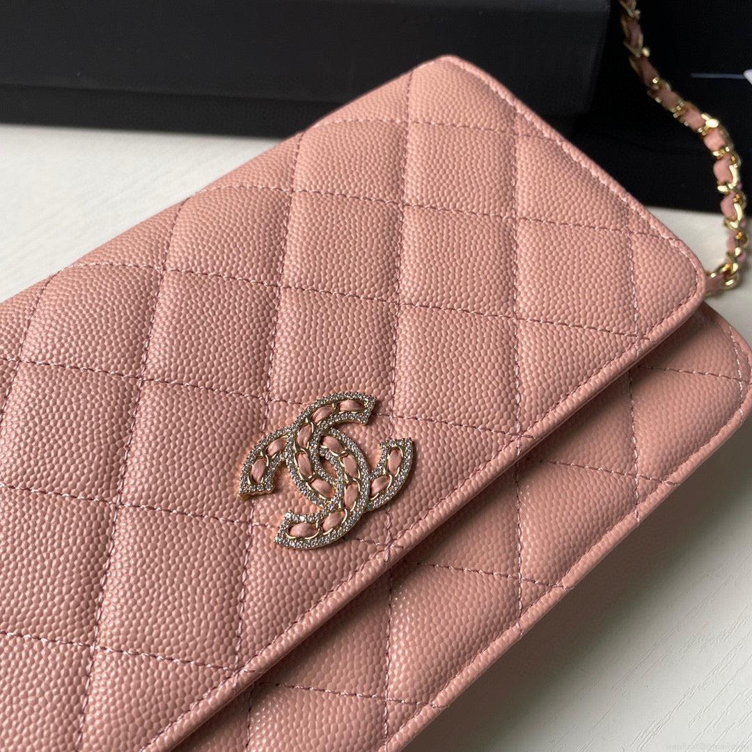 Chanel Classic Wallet on Chain Grained Shiny AP2742 Pink