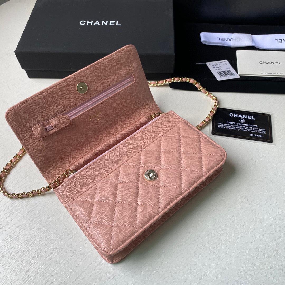 Chanel Classic Wallet on Chain Grained Shiny AP2742 Pink