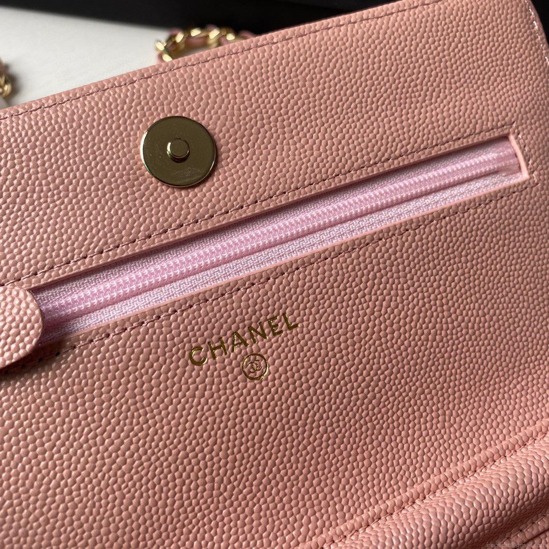 Chanel Classic Wallet on Chain Grained Shiny AP2742 Pink