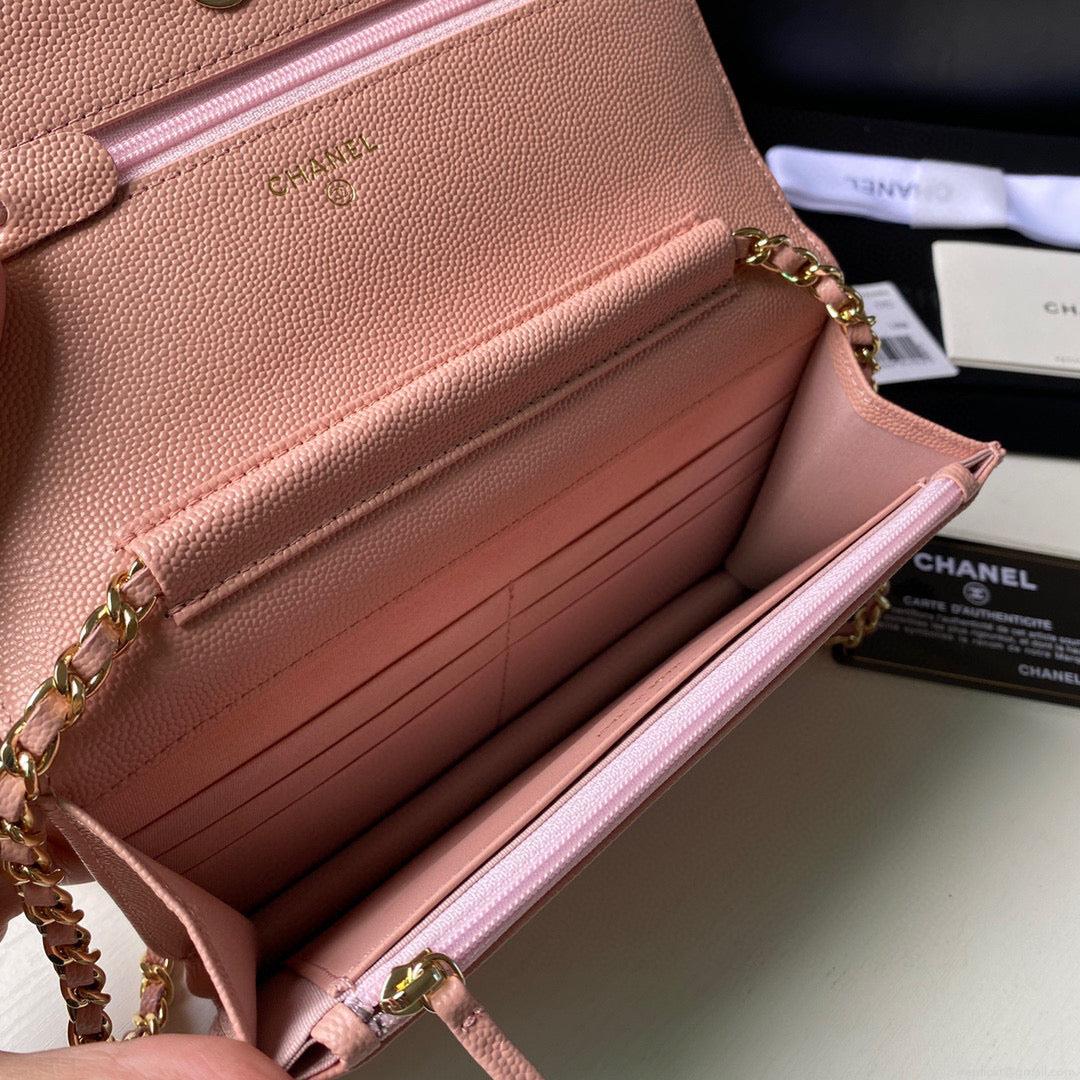 Chanel Classic Wallet on Chain Grained Shiny AP2742 Pink