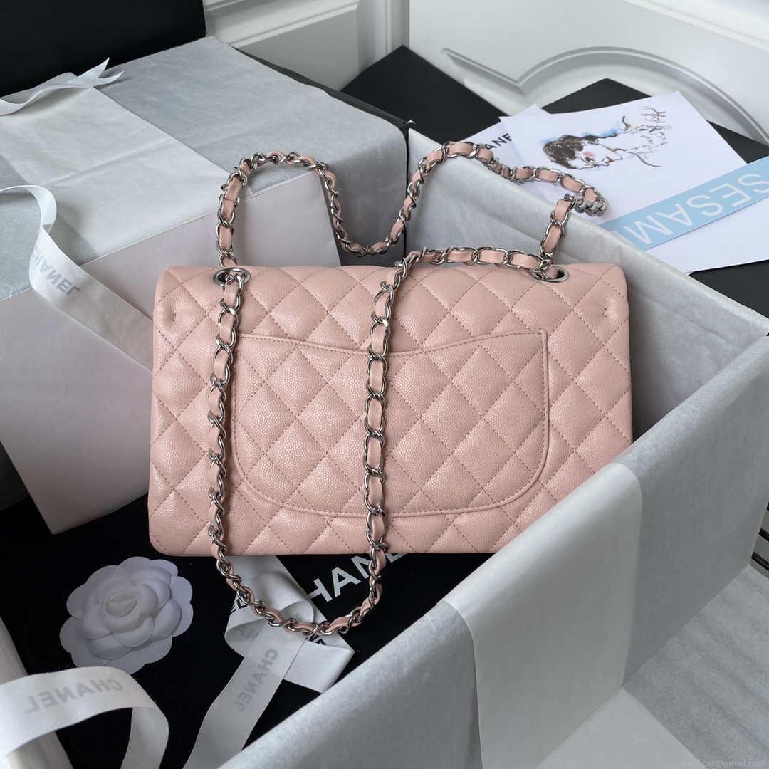 Chanel A01112 Flap Handbag Classic bag Grained shiny Calfskin Pink Silver