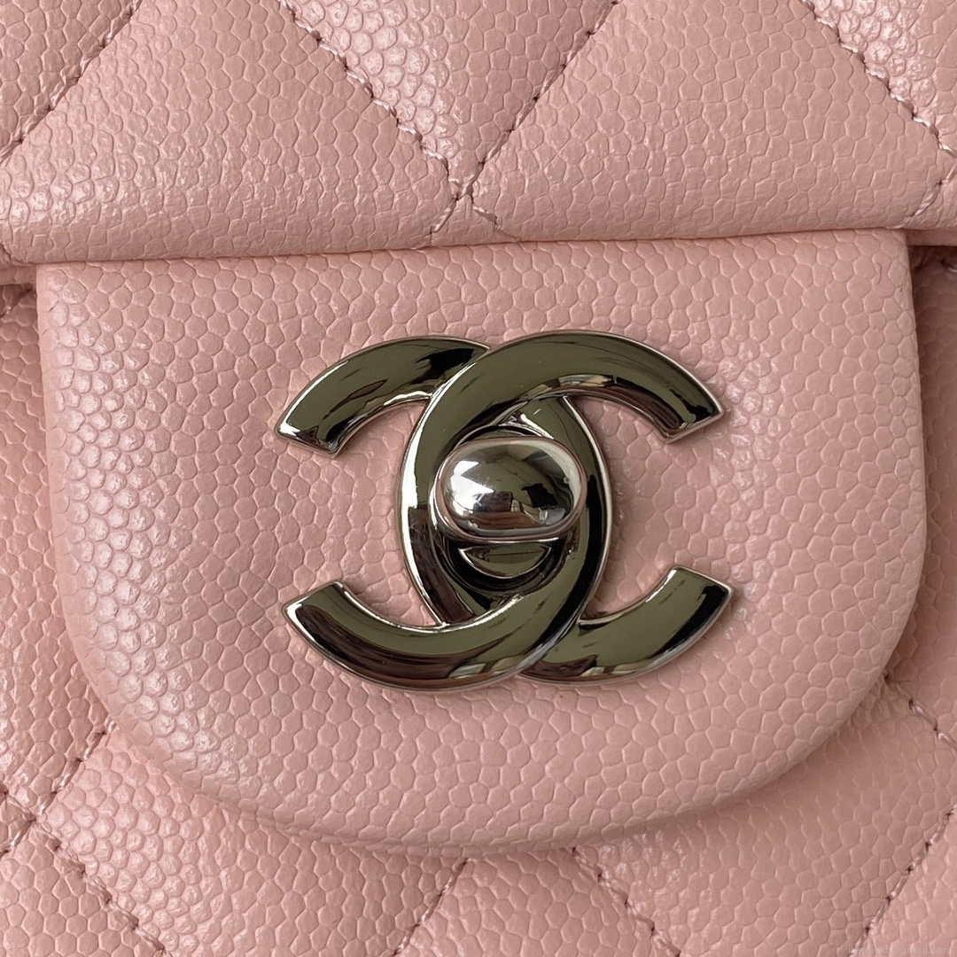Chanel A01112 Flap Handbag Classic bag Grained shiny Calfskin Pink Silver