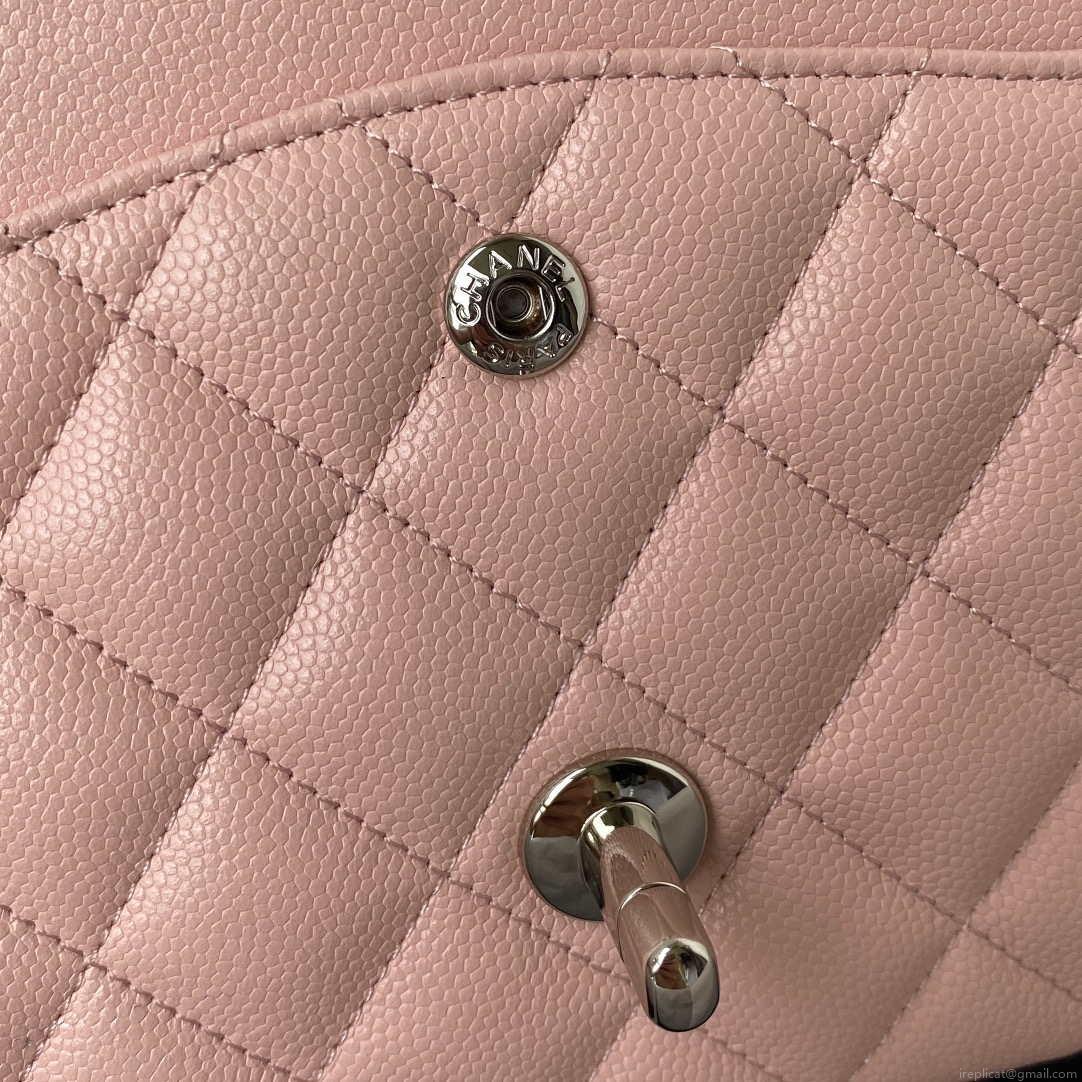 Chanel A01112 Flap Handbag Classic bag Grained shiny Calfskin Pink Silver