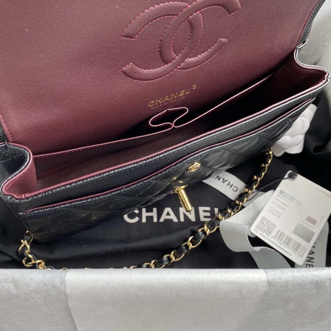 Chanel A01112 Flap Handbag Classic bag Grained shiny Calfskin Black Gold