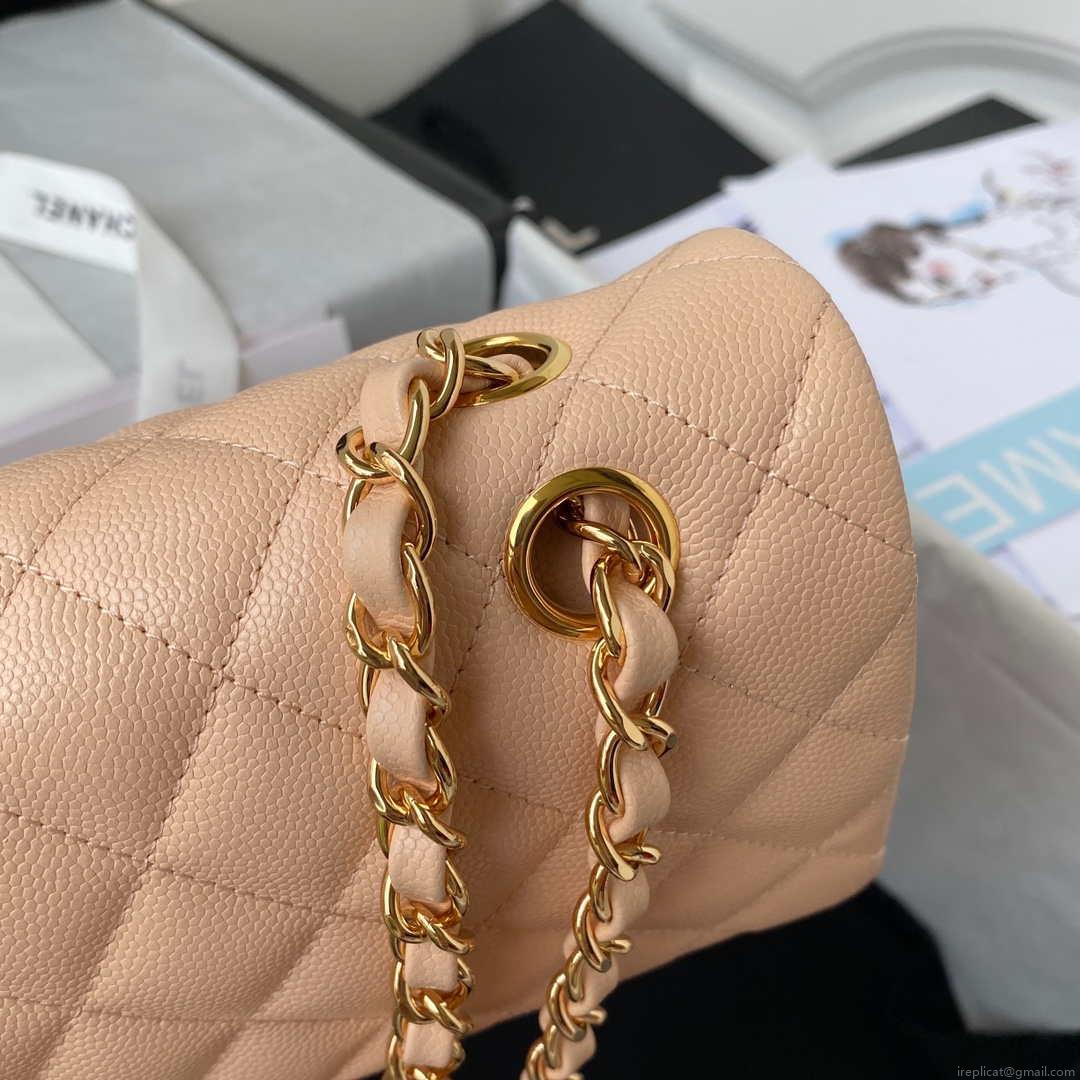 Chanel A01112 Flap Handbag Classic bag Grained shiny Calfskin Black Apricot Pink Gold