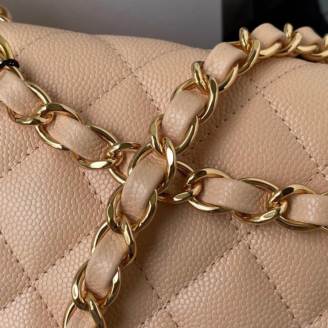 Chanel A01112 Flap Handbag Classic bag Grained shiny Calfskin Black Apricot Pink Gold