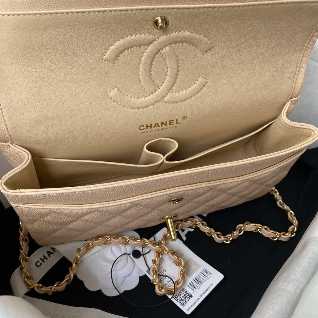 Chanel A01112 Flap Handbag Classic bag Grained shiny Calfskin Black Apricot Pink Gold