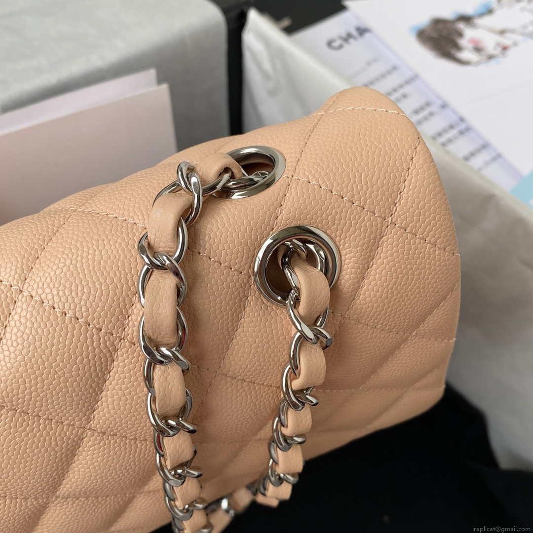 Chanel A01112 Flap Handbag Classic bag Grained shiny Calfskin Black Apricot Pink Silver