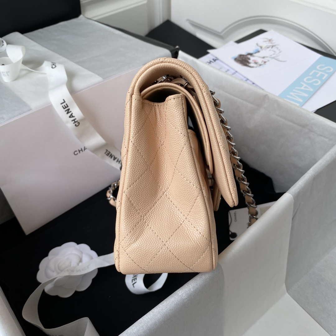 Chanel A01112 Flap Handbag Classic bag Grained shiny Calfskin Black Apricot Pink Silver