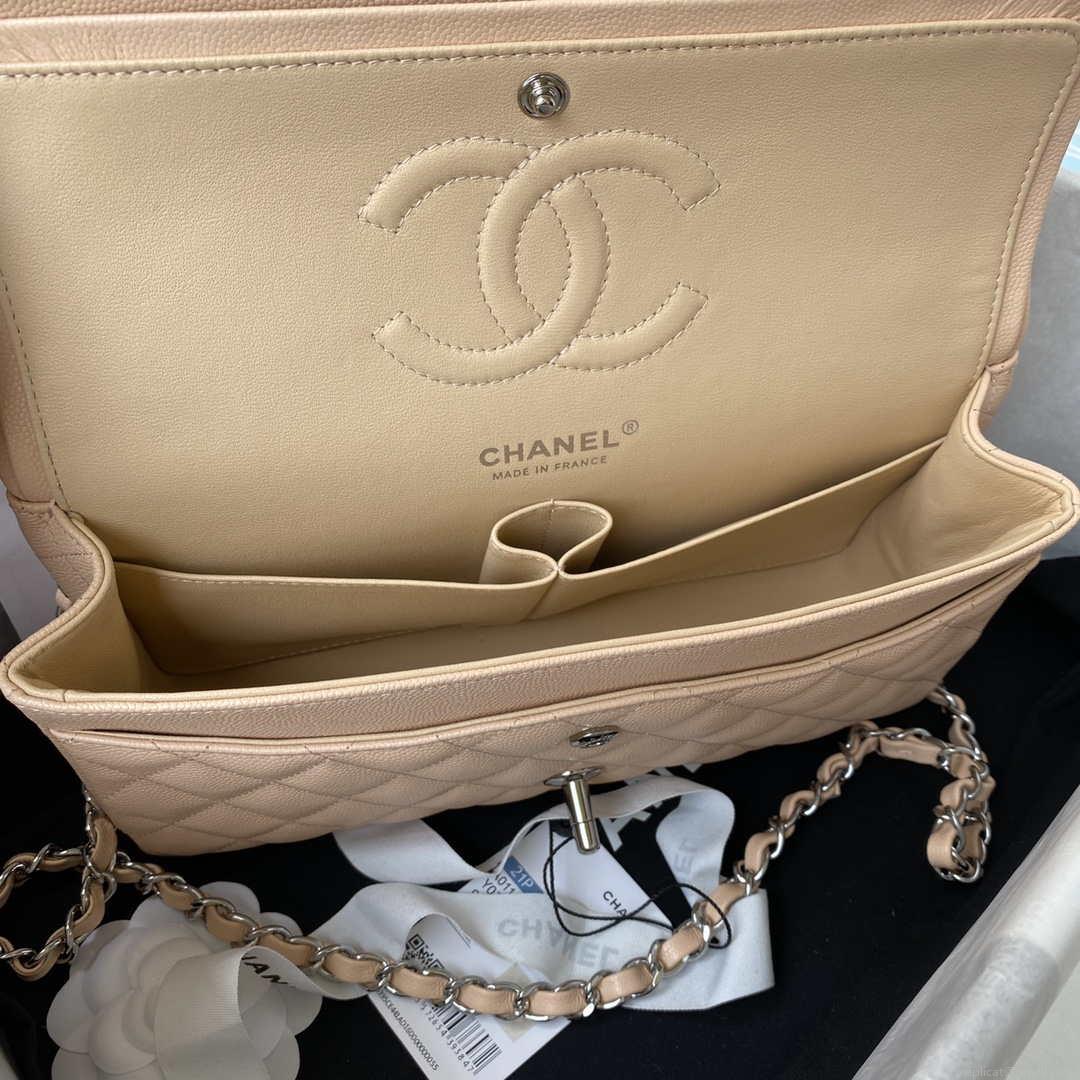 Chanel A01112 Flap Handbag Classic bag Grained shiny Calfskin Black Apricot Pink Silver