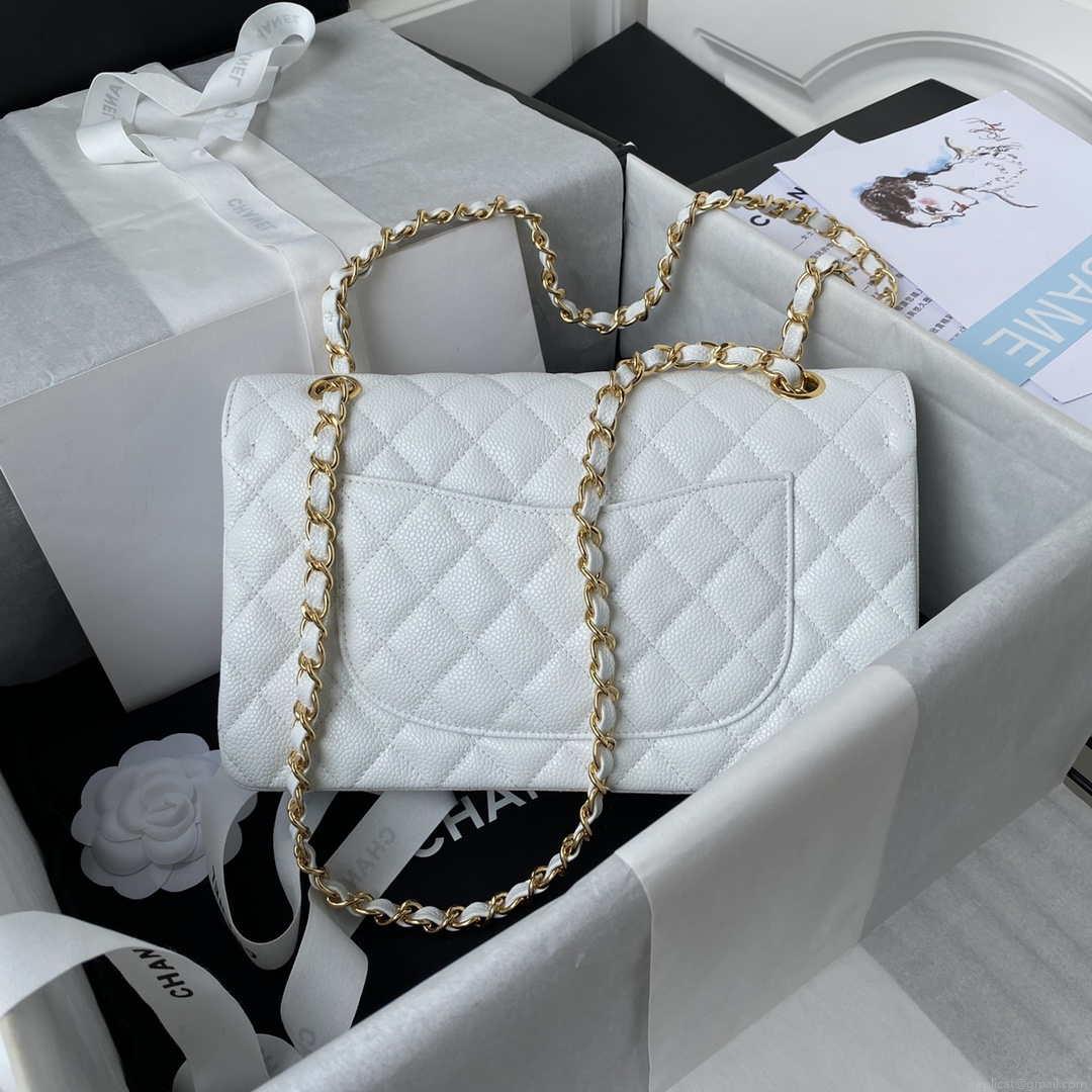 Chanel A01112 Flap Handbag Classic bag Grained shiny Calfskin White Gold