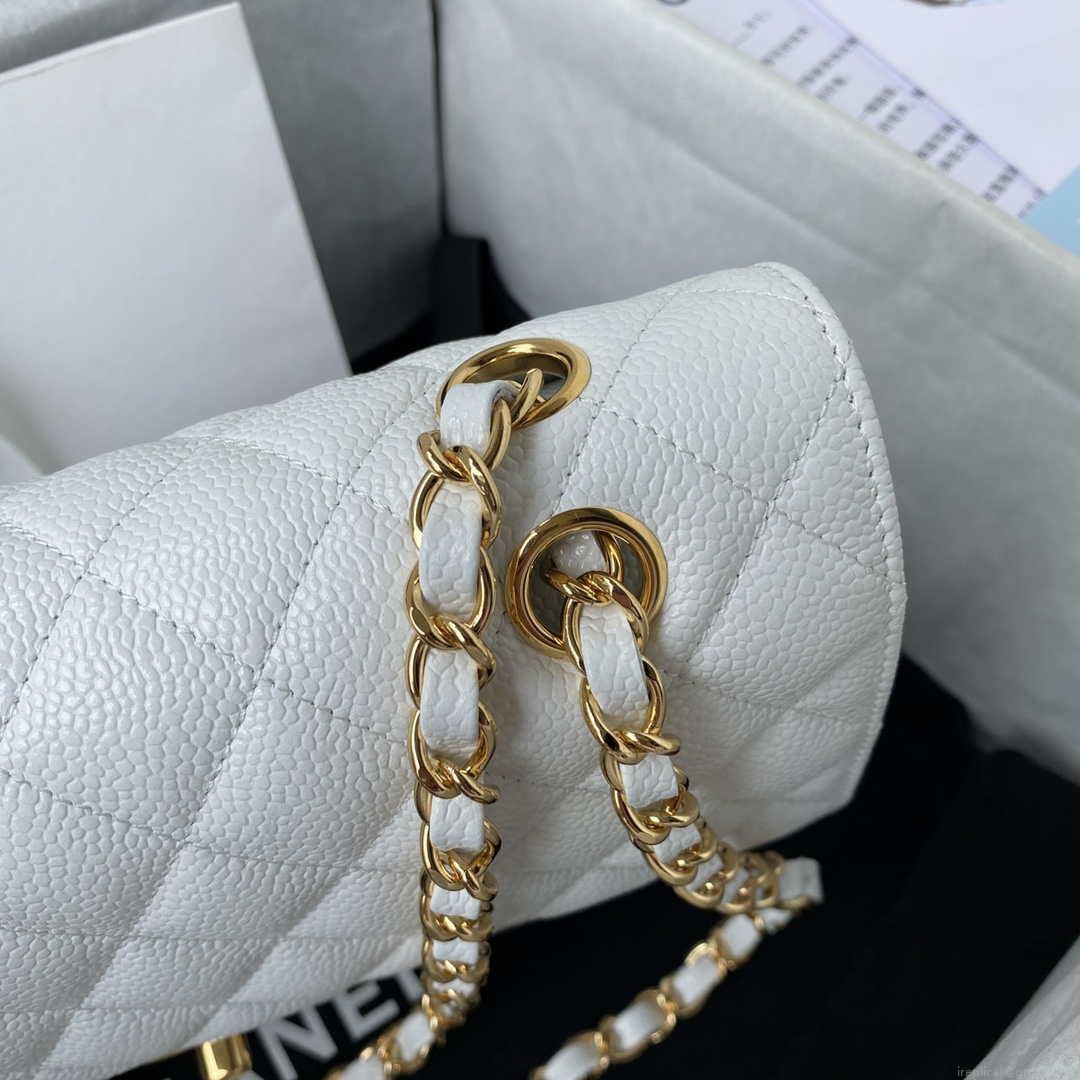 Chanel A01112 Flap Handbag Classic bag Grained shiny Calfskin White Gold