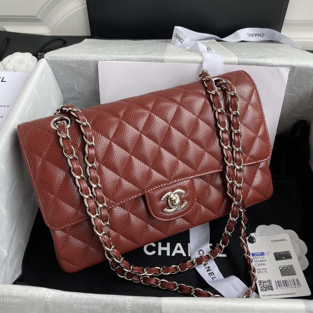 Chanel A01112 Flap Handbag Classic bag Grained shiny Calfskin Wine Red