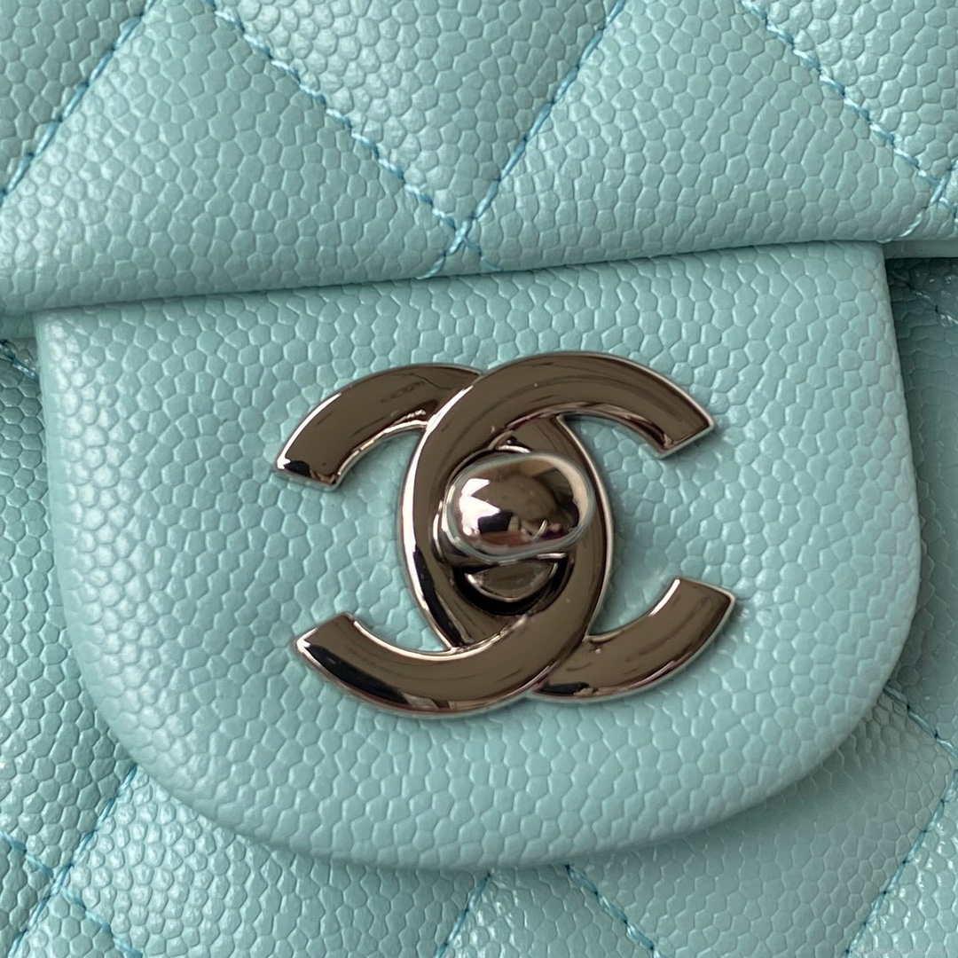 Chanel A01112 Flap Handbag Classic bag Grained shiny Calfskin Lake Blue Silver