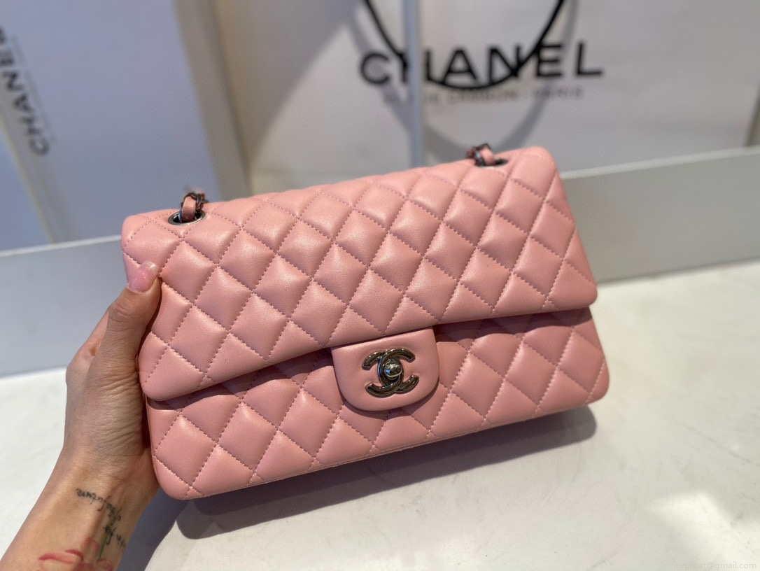 Chanel A01112 Flap Handbag Classic Bag Lambskin Pink Silver