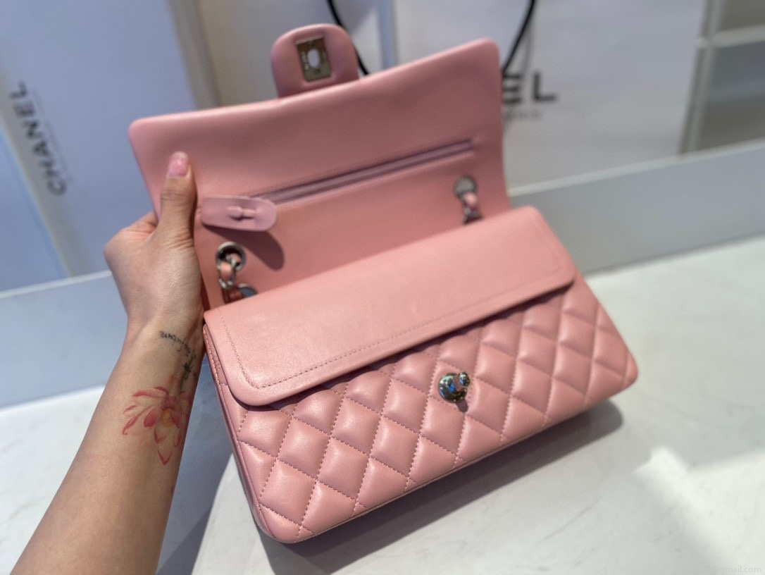 Chanel A01112 Flap Handbag Classic Bag Lambskin Pink Silver