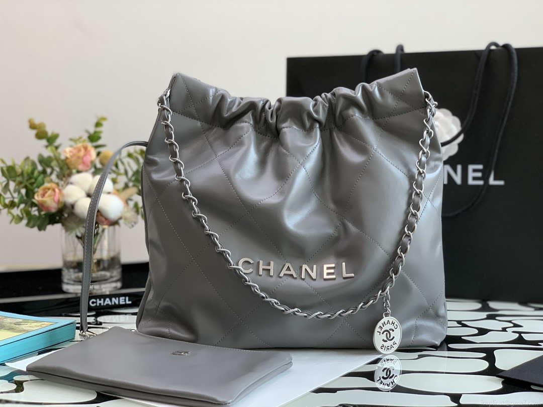 Chanel AS3260 22 Small Handbag Metallic Calfskin Gray Metal