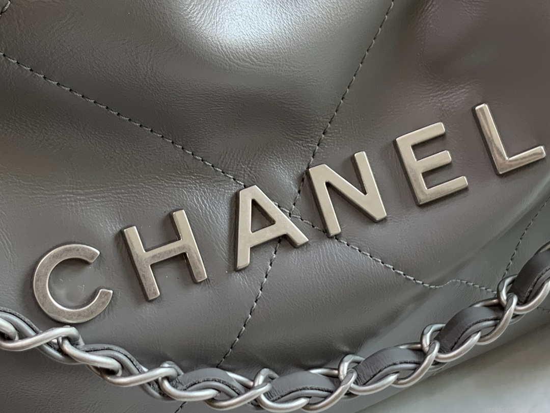 Chanel AS3260 22 Small Handbag Metallic Calfskin Gray Metal